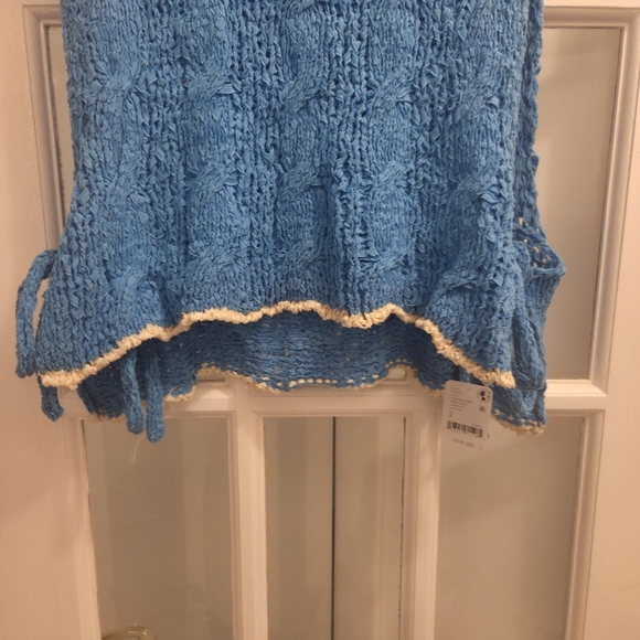 Free People Arlo Malibu Blue Sleeveless Open Sides W/ Ties & Cream Trim - Picture 8 of 13